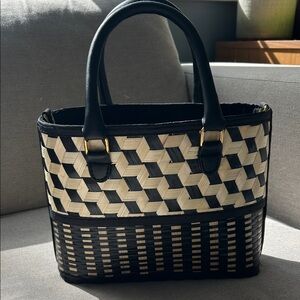 Woven Black & Cream Tote Bag - Designer Style
